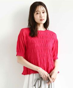 MK MICHEL KLEIN / エムケーミッシェルクラン ニット・セーター | シャーリングボーダー五分袖ニット/洗える