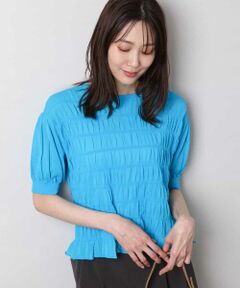 MK MICHEL KLEIN / エムケーミッシェルクラン ニット・セーター | シャーリングボーダー五分袖ニット/洗える