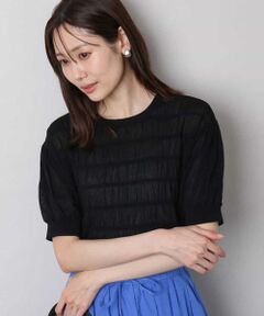 MK MICHEL KLEIN / エムケーミッシェルクラン ニット・セーター | シャーリングボーダー五分袖ニット/洗える