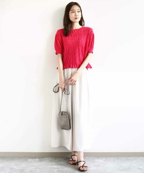 MK MICHEL KLEIN / エムケーミッシェルクラン ニット・セーター | シャーリングボーダー五分袖ニット/洗える | 詳細10