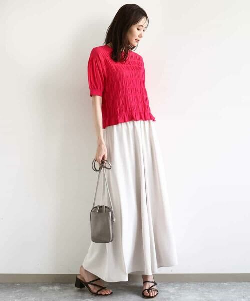 MK MICHEL KLEIN / エムケーミッシェルクラン ニット・セーター | シャーリングボーダー五分袖ニット/洗える | 詳細11