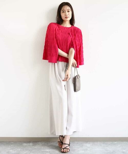 MK MICHEL KLEIN / エムケーミッシェルクラン ニット・セーター | シャーリングボーダー五分袖ニット/洗える | 詳細15