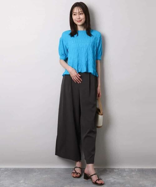 MK MICHEL KLEIN / エムケーミッシェルクラン ニット・セーター | シャーリングボーダー五分袖ニット/洗える | 詳細17