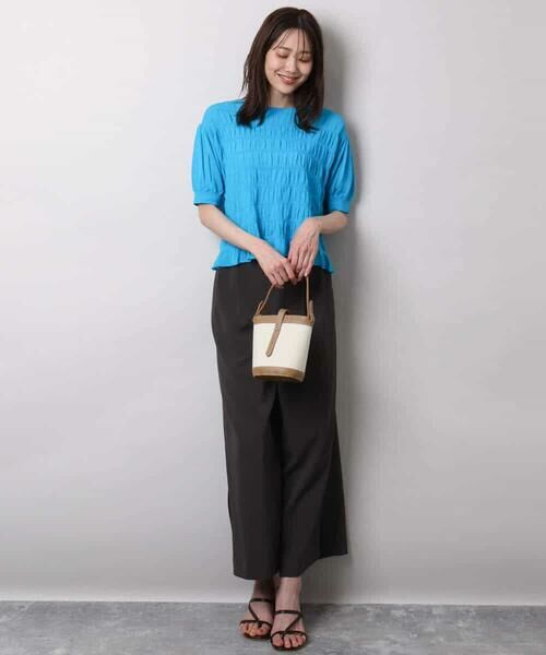 MK MICHEL KLEIN / エムケーミッシェルクラン ニット・セーター | シャーリングボーダー五分袖ニット/洗える | 詳細18