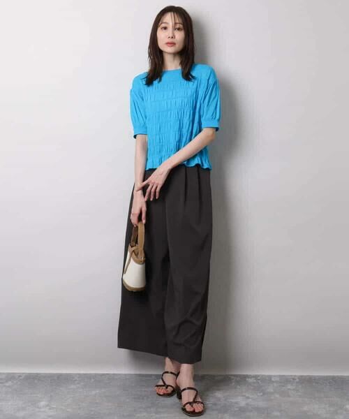 MK MICHEL KLEIN / エムケーミッシェルクラン ニット・セーター | シャーリングボーダー五分袖ニット/洗える | 詳細19