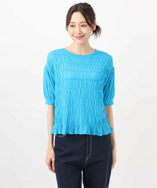 MK MICHEL KLEIN / エムケーミッシェルクラン ニット・セーター | シャーリングボーダー五分袖ニット/洗える | 詳細20