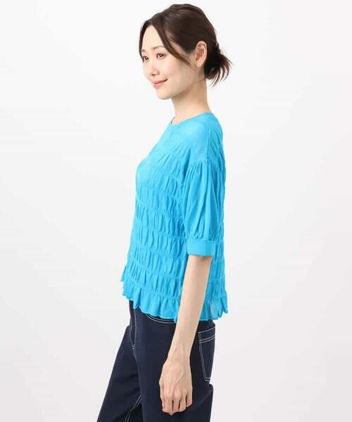 MK MICHEL KLEIN / エムケーミッシェルクラン ニット・セーター | シャーリングボーダー五分袖ニット/洗える | 詳細21