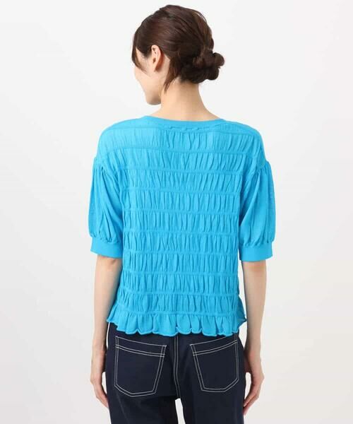 MK MICHEL KLEIN / エムケーミッシェルクラン ニット・セーター | シャーリングボーダー五分袖ニット/洗える | 詳細22