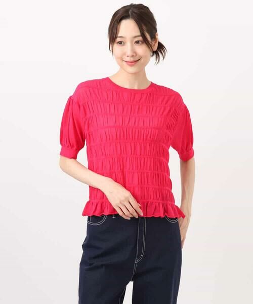 MK MICHEL KLEIN / エムケーミッシェルクラン ニット・セーター | シャーリングボーダー五分袖ニット/洗える | 詳細29