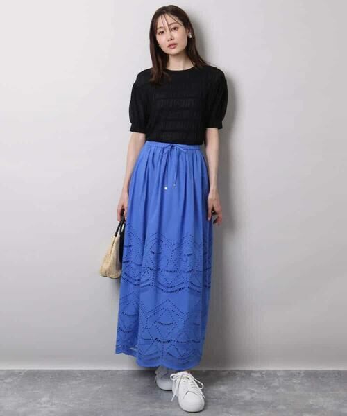 MK MICHEL KLEIN / エムケーミッシェルクラン ニット・セーター | シャーリングボーダー五分袖ニット/洗える | 詳細4