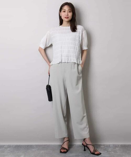 MK MICHEL KLEIN / エムケーミッシェルクラン ニット・セーター | シャーリングボーダー五分袖ニット/洗える | 詳細6