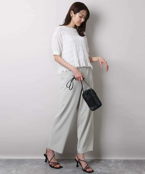 MK MICHEL KLEIN / エムケーミッシェルクラン ニット・セーター | シャーリングボーダー五分袖ニット/洗える | 詳細8