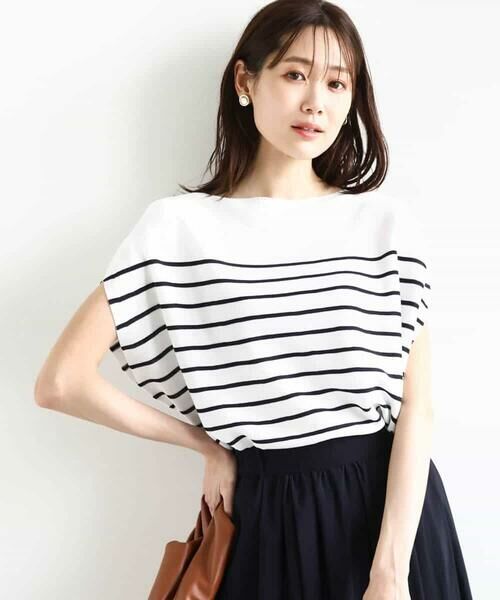 MK MICHEL KLEIN / エムケーミッシェルクラン ニット・セーター | Vネックボーダー柄ニット/UVカット/洗える | 詳細1