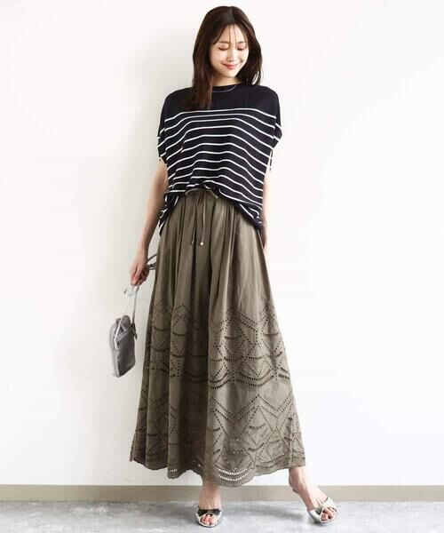 MK MICHEL KLEIN / エムケーミッシェルクラン ニット・セーター | Vネックボーダー柄ニット/UVカット/洗える | 詳細10