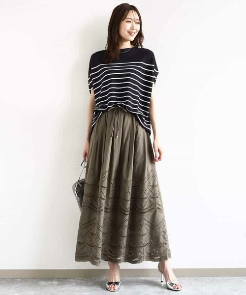 MK MICHEL KLEIN / エムケーミッシェルクラン ニット・セーター | Vネックボーダー柄ニット/UVカット/洗える | 詳細11