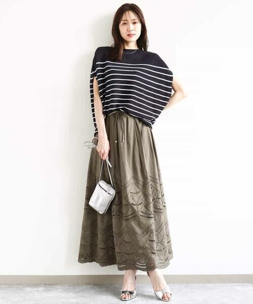 MK MICHEL KLEIN / エムケーミッシェルクラン ニット・セーター | Vネックボーダー柄ニット/UVカット/洗える | 詳細12