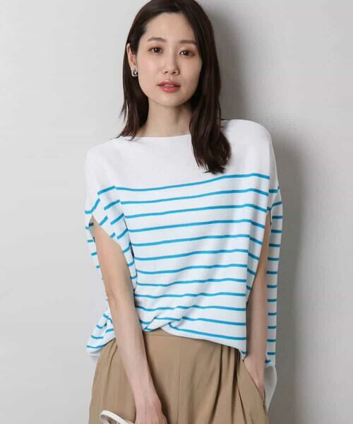 MK MICHEL KLEIN / エムケーミッシェルクラン ニット・セーター | Vネックボーダー柄ニット/UVカット/洗える | 詳細13