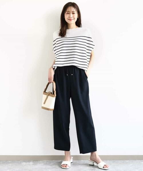 MK MICHEL KLEIN / エムケーミッシェルクラン ニット・セーター | Vネックボーダー柄ニット/UVカット/洗える | 詳細5