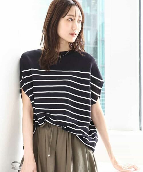 MK MICHEL KLEIN / エムケーミッシェルクラン ニット・セーター | Vネックボーダー柄ニット/UVカット/洗える | 詳細8