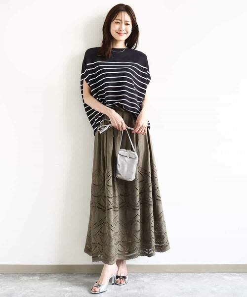 MK MICHEL KLEIN / エムケーミッシェルクラン ニット・セーター | Vネックボーダー柄ニット/UVカット/洗える | 詳細9