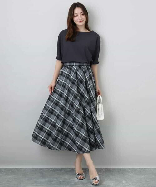 MK MICHEL KLEIN / エムケーミッシェルクラン ロング・マキシ丈スカート | チェック柄サーキュラースカート/洗える | 詳細3