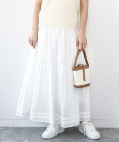 MK MICHEL KLEIN / エムケーミッシェルクラン ロング・マキシ丈スカート | ハシゴレース使いフレアースカート/洗える