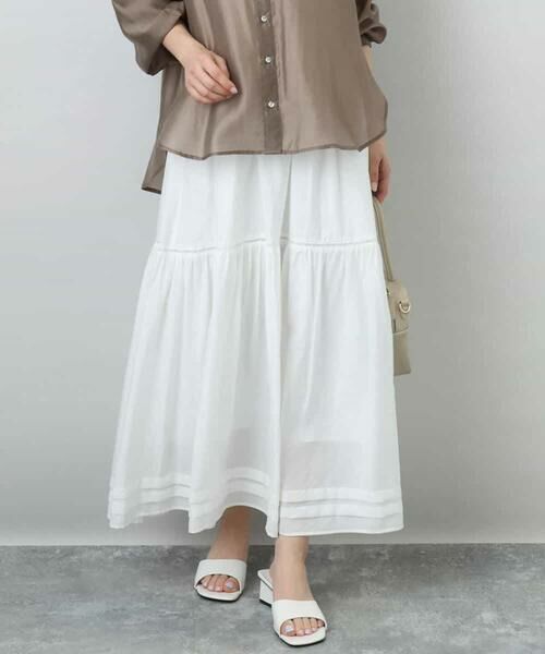 MK MICHEL KLEIN / エムケーミッシェルクラン ロング・マキシ丈スカート | ハシゴレース使いフレアースカート/洗える | 詳細1