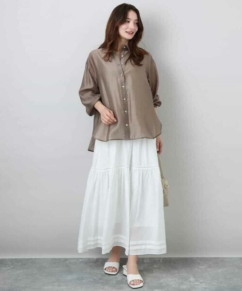 MK MICHEL KLEIN / エムケーミッシェルクラン ロング・マキシ丈スカート | ハシゴレース使いフレアースカート/洗える | 詳細4