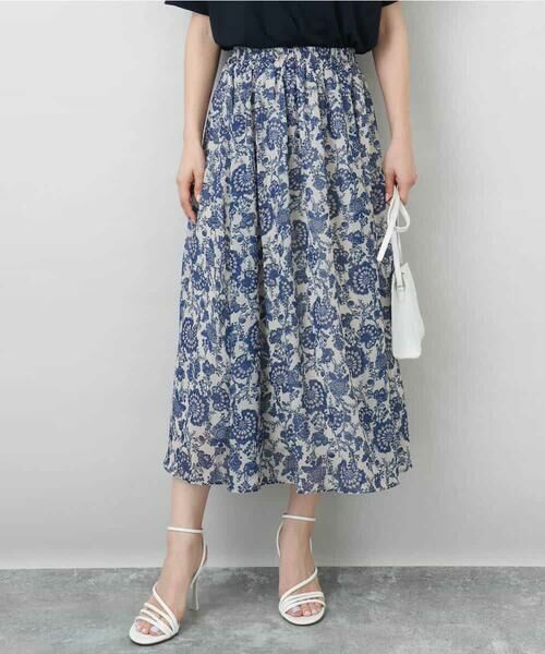 MK MICHEL KLEIN / エムケーミッシェルクラン ロング・マキシ丈スカート | 更紗プリント花柄シフォンスカート/洗える | 詳細1