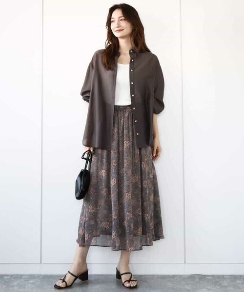 MK MICHEL KLEIN / エムケーミッシェルクラン ロング・マキシ丈スカート | 更紗プリント花柄シフォンスカート/洗える | 詳細10