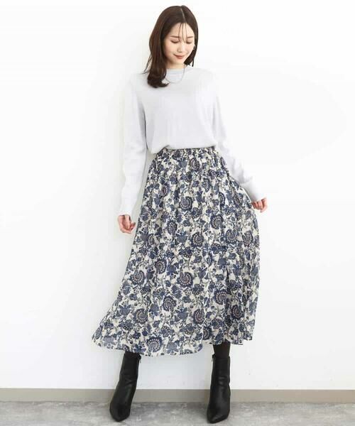 MK MICHEL KLEIN / エムケーミッシェルクラン ロング・マキシ丈スカート | 更紗プリント花柄シフォンスカート/洗える | 詳細12