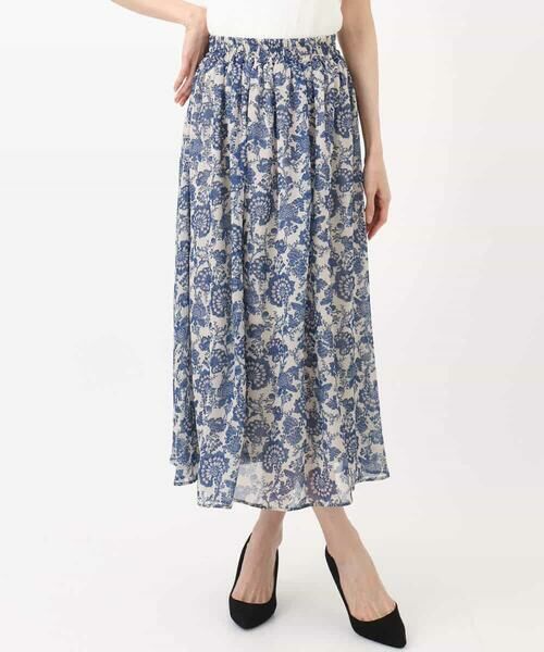 MK MICHEL KLEIN / エムケーミッシェルクラン ロング・マキシ丈スカート | 更紗プリント花柄シフォンスカート/洗える | 詳細18