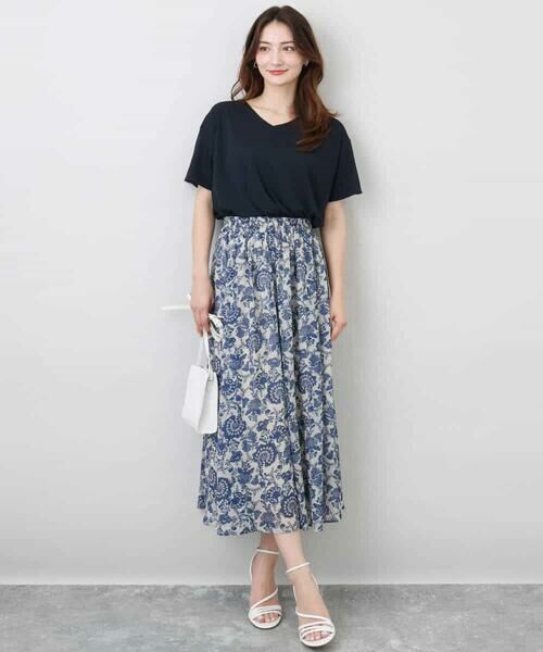 MK MICHEL KLEIN / エムケーミッシェルクラン ロング・マキシ丈スカート | 更紗プリント花柄シフォンスカート/洗える | 詳細2