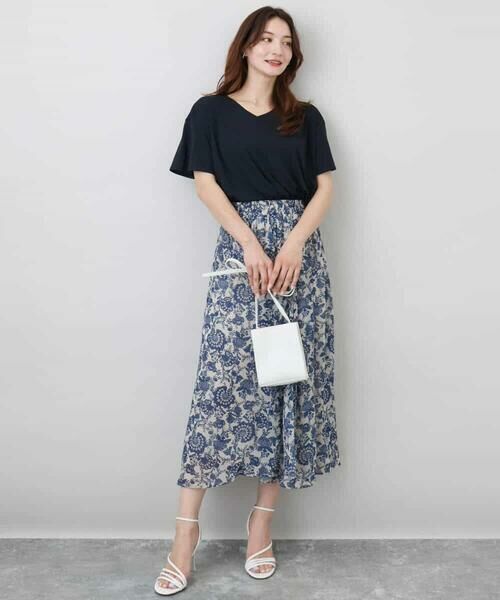 MK MICHEL KLEIN / エムケーミッシェルクラン ロング・マキシ丈スカート | 更紗プリント花柄シフォンスカート/洗える | 詳細3