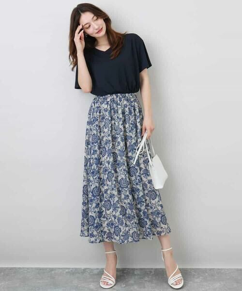 MK MICHEL KLEIN / エムケーミッシェルクラン ロング・マキシ丈スカート | 更紗プリント花柄シフォンスカート/洗える | 詳細4