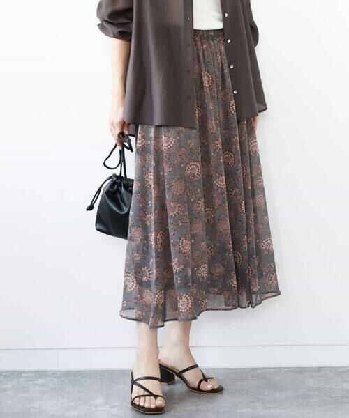 MK MICHEL KLEIN / エムケーミッシェルクラン ロング・マキシ丈スカート | 更紗プリント花柄シフォンスカート/洗える | 詳細8
