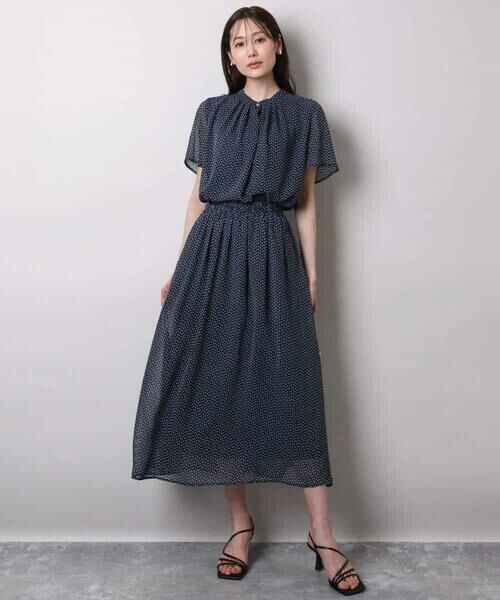 MK MICHEL KLEIN / エムケーミッシェルクラン ロング・マキシ丈スカート | スクエアドット柄シフォンスカート/洗える | 詳細12