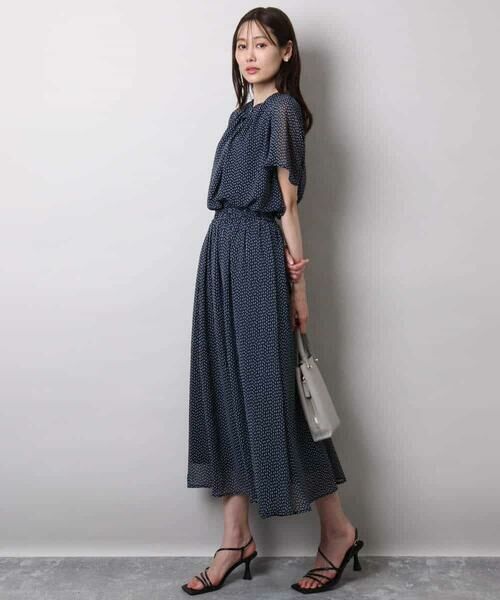 MK MICHEL KLEIN / エムケーミッシェルクラン ロング・マキシ丈スカート | スクエアドット柄シフォンスカート/洗える | 詳細13