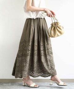 MK MICHEL KLEIN / エムケーミッシェルクラン ロング・マキシ丈スカート | コットン刺繍カットワークギャザースカート/洗える