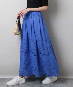 MK MICHEL KLEIN / エムケーミッシェルクラン ロング・マキシ丈スカート | コットン刺繍カットワークギャザースカート/洗える