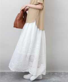 MK MICHEL KLEIN / エムケーミッシェルクラン ロング・マキシ丈スカート | コットン刺繍カットワークギャザースカート/洗える