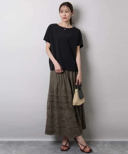 MK MICHEL KLEIN / エムケーミッシェルクラン ロング・マキシ丈スカート | コットン刺繍カットワークギャザースカート/洗える | 詳細5