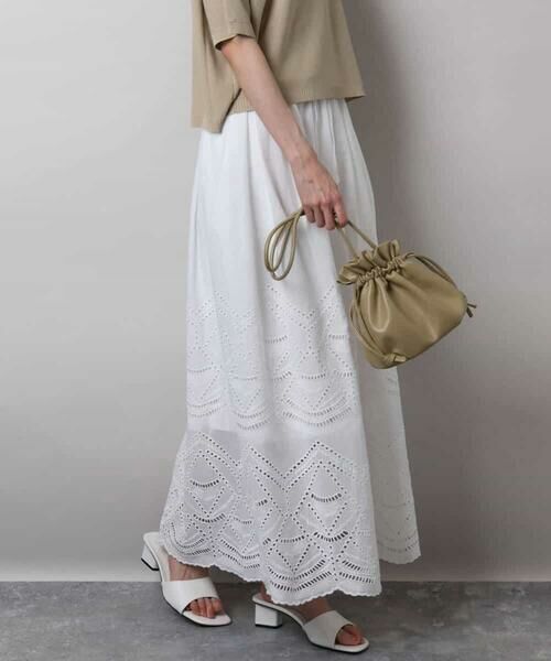 MK MICHEL KLEIN / エムケーミッシェルクラン ロング・マキシ丈スカート | コットン刺繍カットワークギャザースカート/洗える | 詳細9