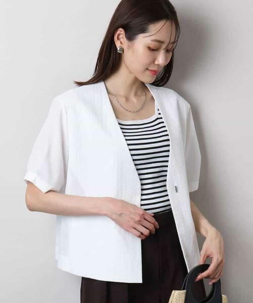 MK MICHEL KLEIN / エムケーミッシェルクラン ノーカラージャケット | ハーフスリーブジャケット/撥水/UVカット/洗える | 詳細1