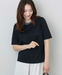 MK MICHEL KLEIN / エムケーミッシェルクラン カットソー | ラメ入りネックデザインTシャツ/接触冷感/洗える