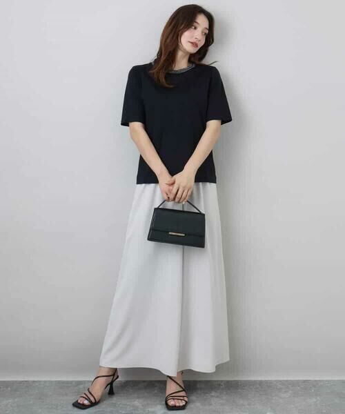 MK MICHEL KLEIN / エムケーミッシェルクラン カットソー | ラメ入りネックデザインTシャツ/接触冷感/洗える | 詳細2