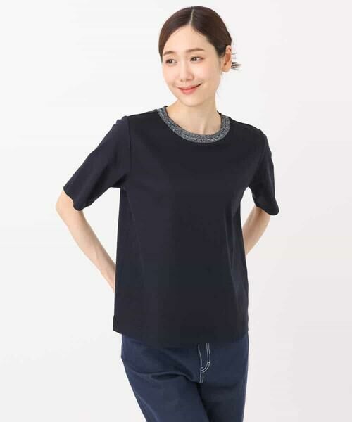 MK MICHEL KLEIN / エムケーミッシェルクラン カットソー | ラメ入りネックデザインTシャツ/接触冷感/洗える | 詳細23