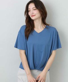 MK MICHEL KLEIN / エムケーミッシェルクラン カットソー | タックヘムデザインVネックカットソー/接触冷感/UVカット/洗える