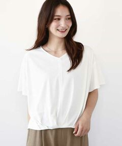 MK MICHEL KLEIN / エムケーミッシェルクラン カットソー | タックヘムデザインVネックカットソー/接触冷感/UVカット/洗える