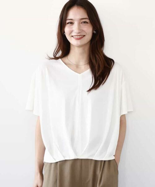 MK MICHEL KLEIN / エムケーミッシェルクラン カットソー | タックヘムデザインVネックカットソー/接触冷感/UVカット/洗える | 詳細1